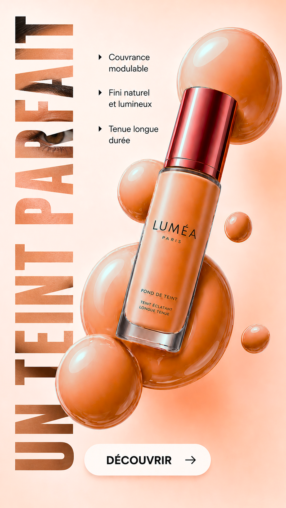 Ads statique fond de teint Luméa Paris, visuel produit beauté — EditCraft