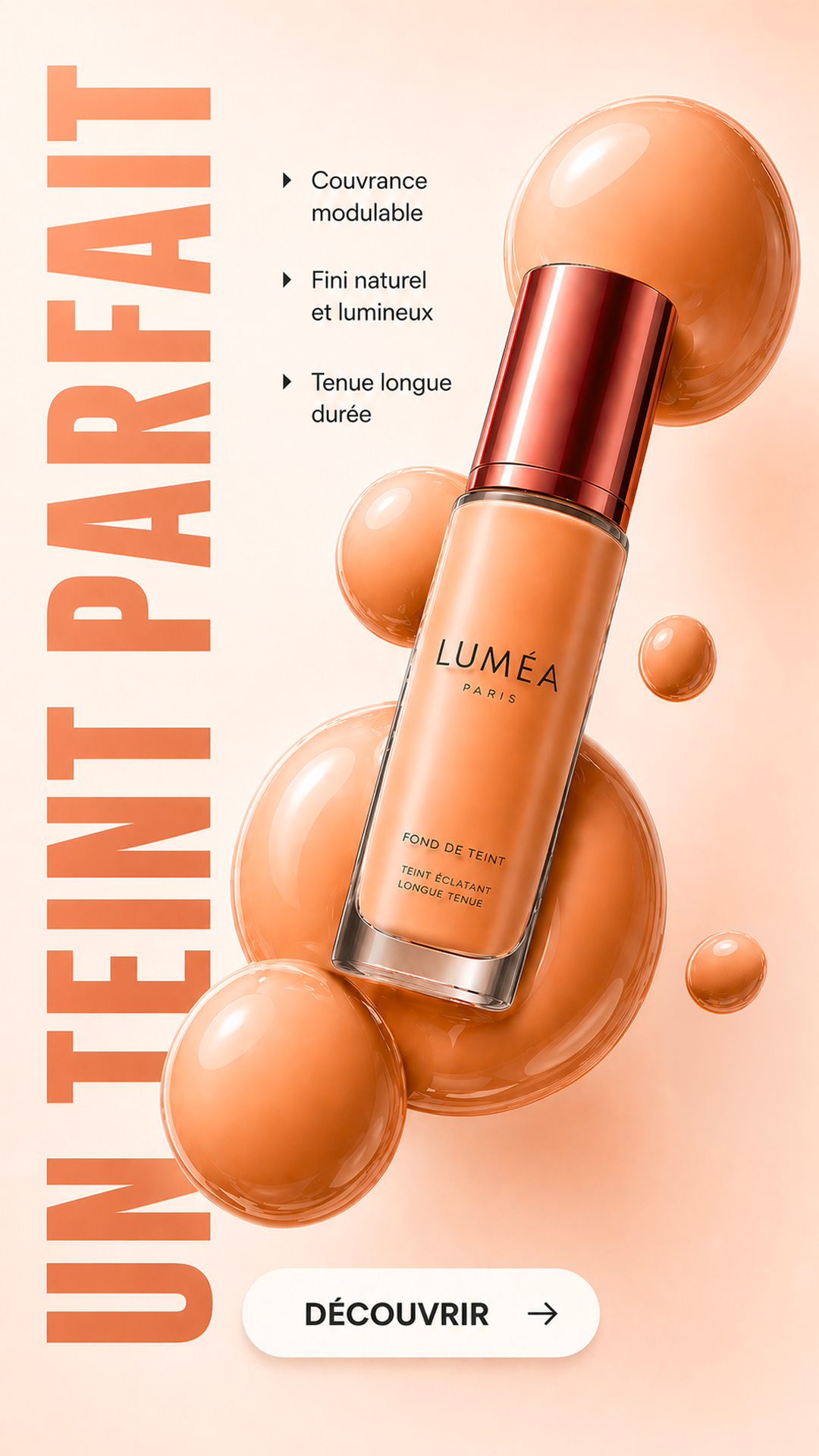 Ads statique fond de teint Luméa Paris, visuel produit beauté — EditCraft